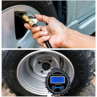 Digital Tire Pressure Inflator Gauge Aluminum Alloy Car Tire Inflator Gun Air Line Clip-on Tyre Pump for Motorcycle Bicycle Auto