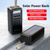 Solar Power Bank 80000mAh with Cable LED Digital Display Powerbank Portable Charging Poverbank External Battery Pack Power Bank