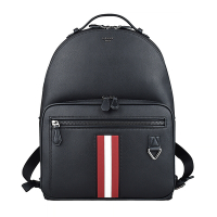 BALLY MAVRICK立體銀字LOGO紅白紅條紋設計牛皮拉鍊後背包(黑x紅白條紋)