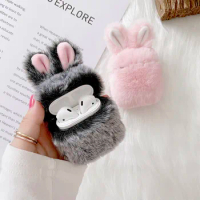Cute Rabbit Ears Fluffy Earphone Case For Apple Airpods 3 Cover Silicone Fur Cartoon Headphones Case Box For Airpods Pro/2/1