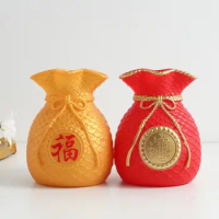 Red/Gold Blessed Bag Flowerpot Vase Chinese Style Plastic Flower Arrangement Vase Money Bag Shape Fortune Making Flower Vase