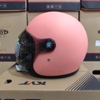 HELM HIU VIGO SOLID ORIGINAL - Helm Retro Jepang - Bubble Visor - SNI - Allsize - Grey - Coral Coral