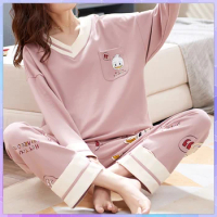 Spring Autumn Women's Pajamas Sleep Lounge Long Sleeved Pajama Set For Women Cartoon Cotton Sleepwear Home Clothes Suit 2 Pieces