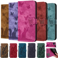 Cat Butterfly Flip Leather Phone Case For Samsung Galaxy A13 A23 A33 A53 M13 M23 A21S A51 A71 4G 5G Card Holder Cover