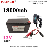 POLENGHI real capacity 3S6P 12V 18Ah 18650 lithium battery pack, built-in 20A BMS+12.6V 2A charger for spray electric vehicles