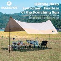 ROCKBROS 4.39x2.92m Square Silver-coated Canopy UPF 50+ Coating Tarp Waterproof Awning Sun Shelter Shade Outdoor Camping