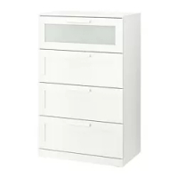 lemari 4 laci, putih/kaca frosted, 78x124 cm