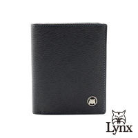 【Lynx】美國山貓十字紋進口牛皮雙折3卡直立式短夾 皮夾 錢包(藍色)