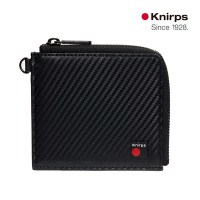 Knirps 德國紅點 L型4卡拉鍊短夾 / 皮夾 (附頸繩)- 碳纖維紋