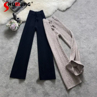 Soft Glutinous Twist Knitted Wide-Leg Pants for Women Autumn and Winter New Loose High Waist Drooping Casual Mop Pants