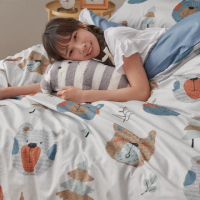 【戀家小舖】60支100%精梳棉枕套兩用被床包四件組-加大(松木熊)