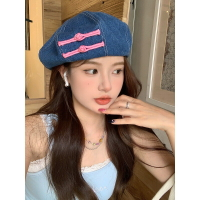新款牛仔貝雷帽女夏季韓版顯臉小百搭蓓蕾畫家帽圓臉復古八角帽潮