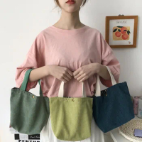 Small Corduroy Lunch Bag For Women 2023 Eco Canvas Portable Tote Bags Mini Female Students Bento Picnic Food Bag Travel Handbags