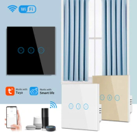 Zigbee Wifi touch curtain switch Tuya Smart Life APP Google Alexa voice controlled tempered glass electric curtain switch