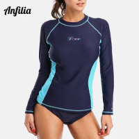 Anfilia Women Rash Guards Swimwear Long Sleeve Rashguard Top Surfing Running Shirt Hiking Swimsuit Rashguard UPF 50+