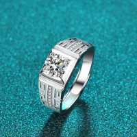 Cincin Pria Perak Sterling Silver 925 Terbaru Batu Berlian Moissanite Putih Asli 2.0 CT Ring adjusta