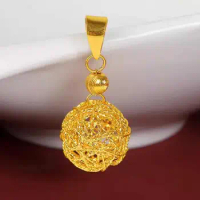 Pure 24K Yellow Gold Pendant 999 Gold Hollow 12mm Ball Necklace Pendant