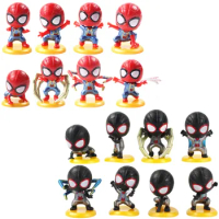 8pcs/Set 4-5cm Marvel Avengers Spiderman Red Black Q Kawaii Cute PVC Action Figure Cartoon Model Toys Dolls Kids Gift Brinquedos