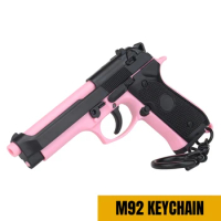 M92-Black Pink Mini Gun Keychain 1:4 Miniature Gun Shape Pistol Keyring Pendant Ornament Gift for Army Fan Model Collection