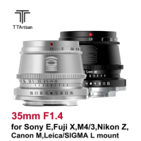 TTArtisan 35mm F1.4 APS-C Manual Focus Camera Lens for Sony E Mount Fuji X Leica L Nikon Z M4/3 Canon M, Black Color