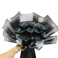Bunga Premium Buket 10 mawar hitam satin + gliter + kain tile bintang (include kartu ucapan) READY S