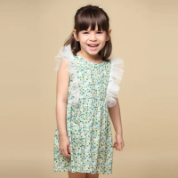 【Azio Kids 美國派】女童 洋裝 滿版小花印花網紗造型無袖洋裝(綠)