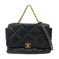 【二手名牌BRAND OFF】CHANEL 香奈兒 黑色 羊皮 菱格紋 Chanel 19 Maxi 兩用包
