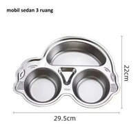 Piring makan sekat stainless anak, stainless steel karakter lucu anak, motif Sedan 3 ruang