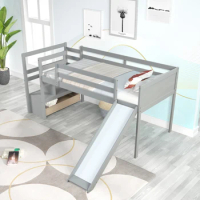 Twin Low Loft Bed with Stairs and Slide，No Box Spring Needed， Multiple Functional Bunk Bed