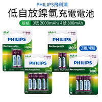 【PHILIPS飛利浦】低自放鎳氫充電電池3號2000mAh AA 4入R6B4RTU20/97