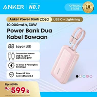 Anker Zolo Power Bank 10.000mAh 30W Max Fast Portable Charger with Built-in USB-C and MFi Certified 