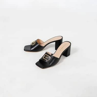 Sepatu COACH GOLD SQUARE LEATHER BLACK BLOCK HEELS 100% ORIGINAL 38.5
