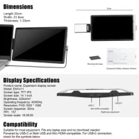 14.1-inch Practical Screen Monitor Easy to Use Mini Laptop Phone Portable Display Monitor Portable Monitor Extend Screen