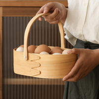 日式木片編織籃創意水果籃面包籃野餐蔬菜藤編手提籃子廚房儲物籃