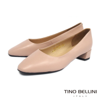 【TINO BELLINI 貝里尼】柔美簡潔全真皮方頭中跟鞋TF9089(粉)
