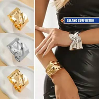 SK-K198 Gelang Wanita Cuff Versi Lebar Gaya Retro/ Gelang Peplum Lipatan Motif Tidak Beraturan Brace