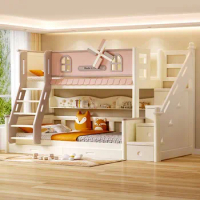 Solid wood bunk bed, children's bed, girl's princess bed, bunk bed, small unit windmill high and low bed, mother's bed