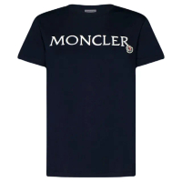【MONCLER】女款 胸前刺繡英文名&amp;品牌LOGO 短袖T恤-深藍色(S號)