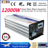 6000W 8000W 12000W Inverter 12v 220v Pure Sine Wave Power Inverter DC 24V 48V to AC 230V Voltage Converter Solar Car Transformer