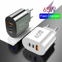PD 65W USBC Charger GaN Charger Quick Charge 3.0 Type C Phone Adapter For iPhone 15 14Samsung Xiaomi3 Ports Fast Wall Charger