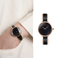 【Calvin Klein 凱文克萊】簡約黑色款x玫瑰金 不鏽鋼手環式錶帶 手錶 腕錶 CK錶 情人節(K4E2N611)