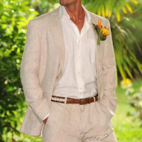 Tesco Fashion Elegant Suit 2 Piece for Men Spring Summer Linen Wedding Bride Man Suit Sets Casual Men's Linen Outfits for Party