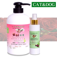 CAT&amp;DOG茶籽酵素寵物精油沐浴乳500ml(玫瑰)+乾洗手噴霧150ml)