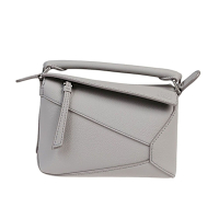 LOEWE Mini Puzzle 迷你 粒面小牛皮 拼圖包 幾何 拼接包 肩背包 珍珠灰色
