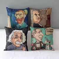 美式漫畫愛因斯坦梵谷棉麻抱枕 loft設計師創意卡通抱枕 沙發靠墊套 (45*45cm不含枕心)