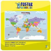 Poster Menarik - Poster Peta Dunia Lengkap dengan Nama Negara Premium Kualitas Bagus dan Menarik Uku