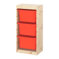 TROFAST 收納組合附收納盒, 染白松木/橘色, 44x30x91 公分