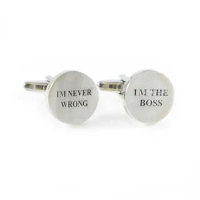 Brushed Silver Tone Round I'M THE BOSS I'M NEVER WRONG Cuff Links Birthday Gift Cuff Links Wedding Cuff Links