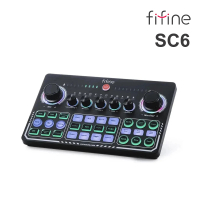 【FIFINE】藍牙音訊混音器USB直播聲卡 黑色(SC6)