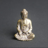 Antique Brass Amitabha Buddha Statue Desktop Ornament Meditation Sitting Buddha Enshrined Statue Crafts